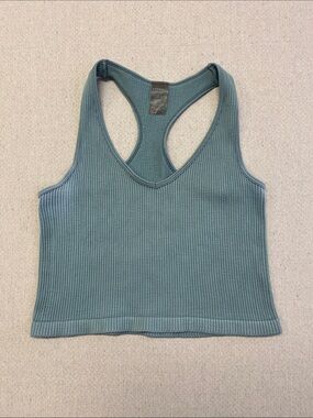 Dynamic One Size Ribbed Racerback Crop Tank Top Sage Green Seamless Activewear